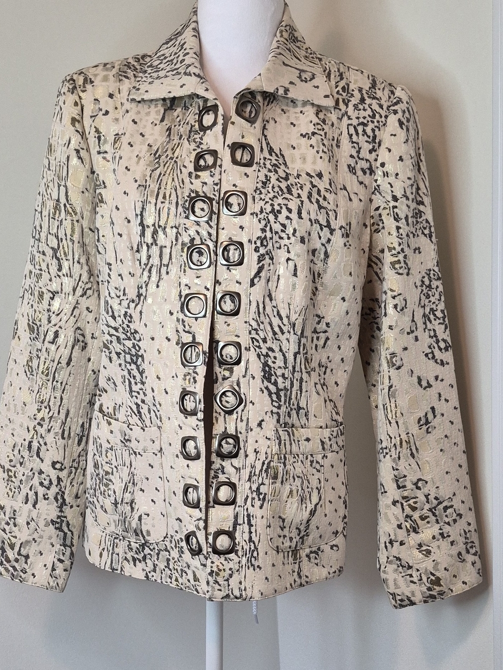 Peck & Peck Cream Patterned Women's Jacket with Metallic Accents Size 12